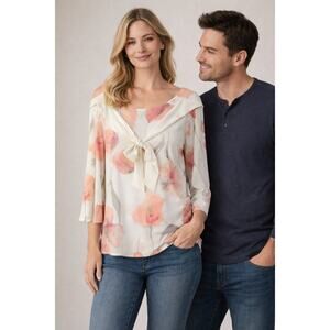 The Limited Floral Blouse L NWOT Bow Neck Sheer Romantic Top
